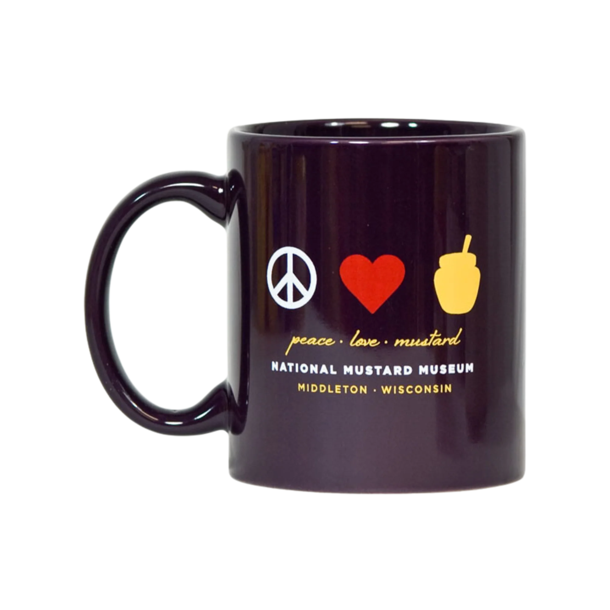 Mustard Museum Purple "Peace Love Mustard" Mug